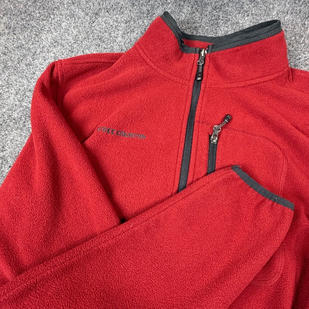 Free Country Mens Size Medium Fleece Jacket‎ Red Full Zip Mock Neck Pocket